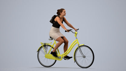 3D scanned girl cycling casual, photorealistic archviz people for Enscape and SketchUp, side view render