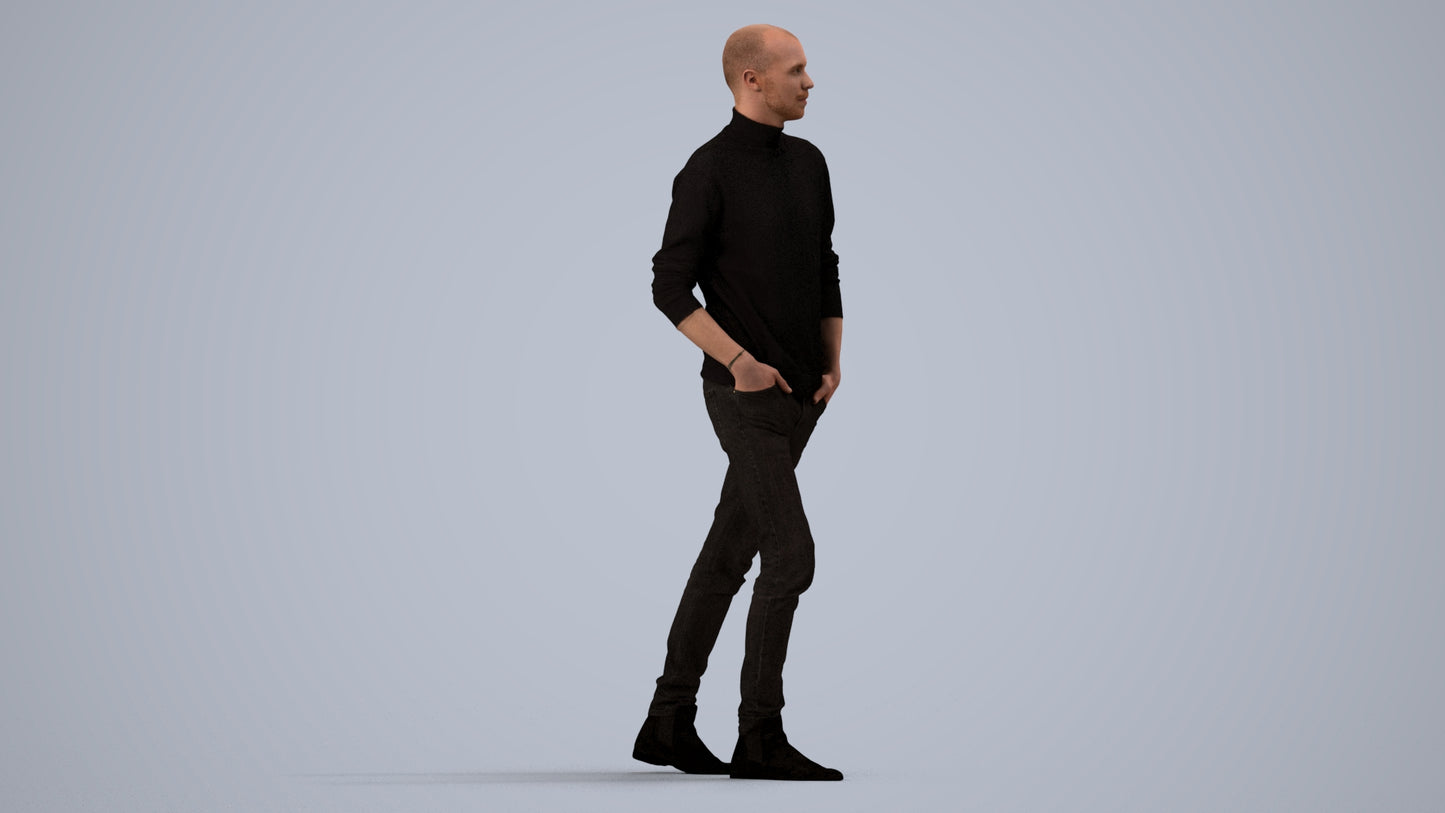photogrammetry 3D man casual walking, realistic human model archviz FBX, side view render