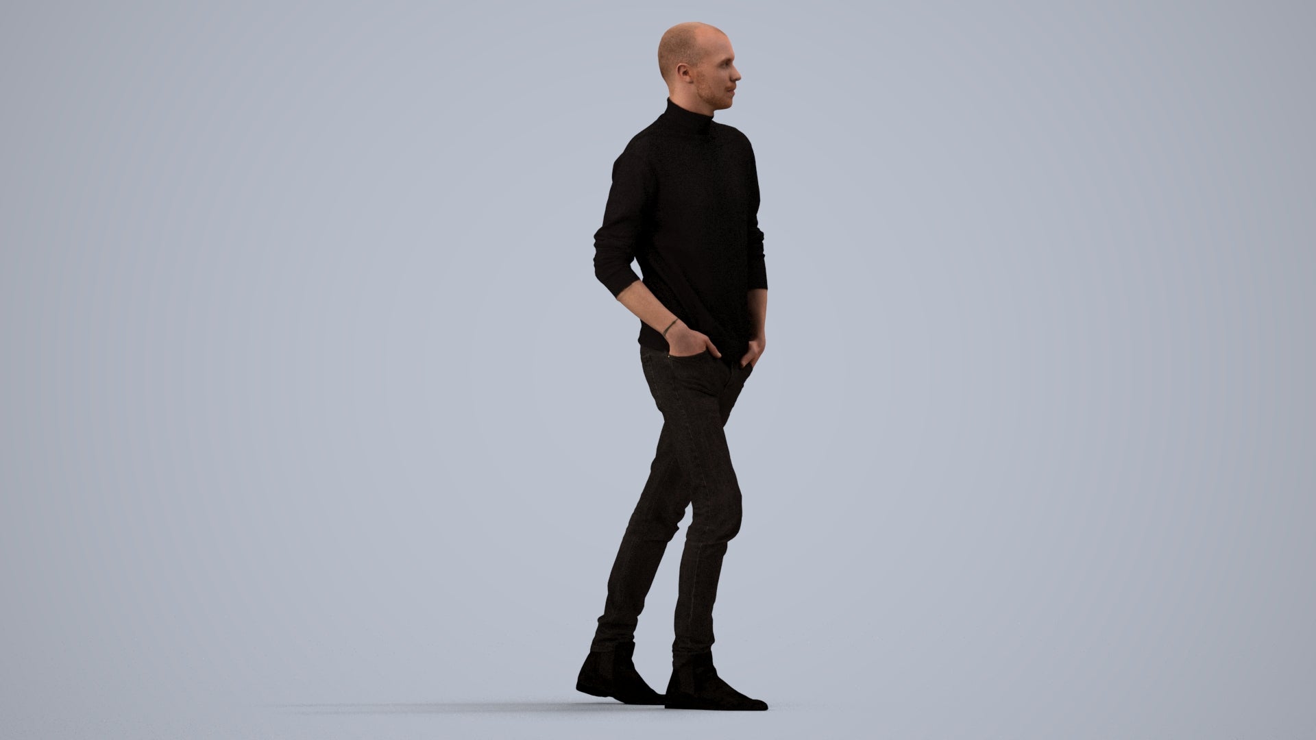photogrammetry 3D man casual walking, realistic human model archviz FBX, side view render