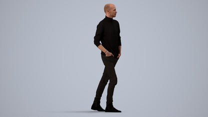 photogrammetry 3D man casual walking, realistic human model archviz FBX, side view render