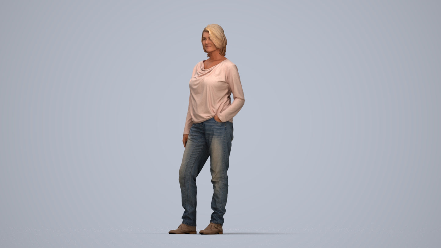 3D people model woman casual standing, scanned human for 3ds Max rendering, top-down view render