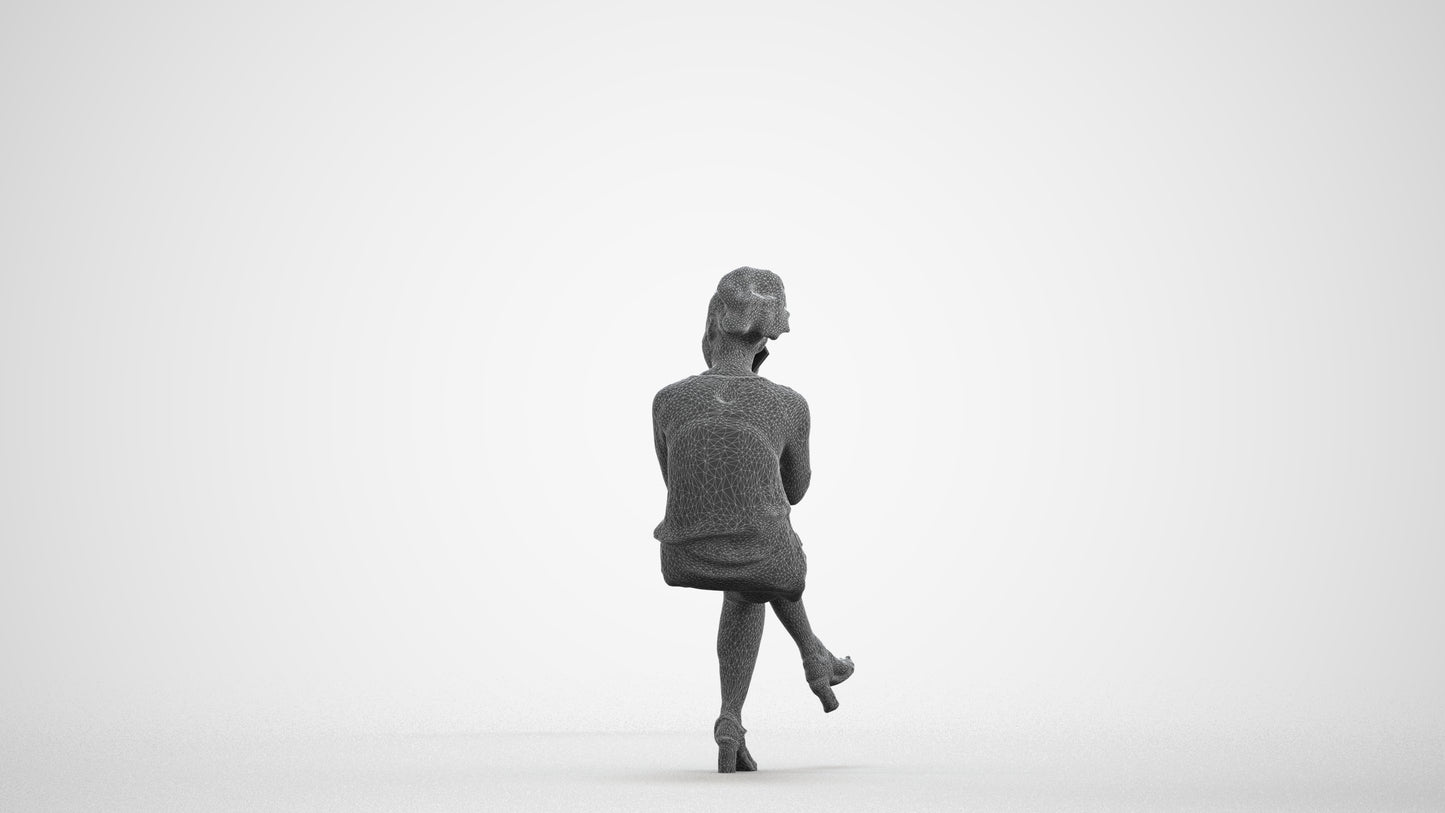 3D people model woman casual sitting, scanned human for 3ds Max rendering, wireframe front view