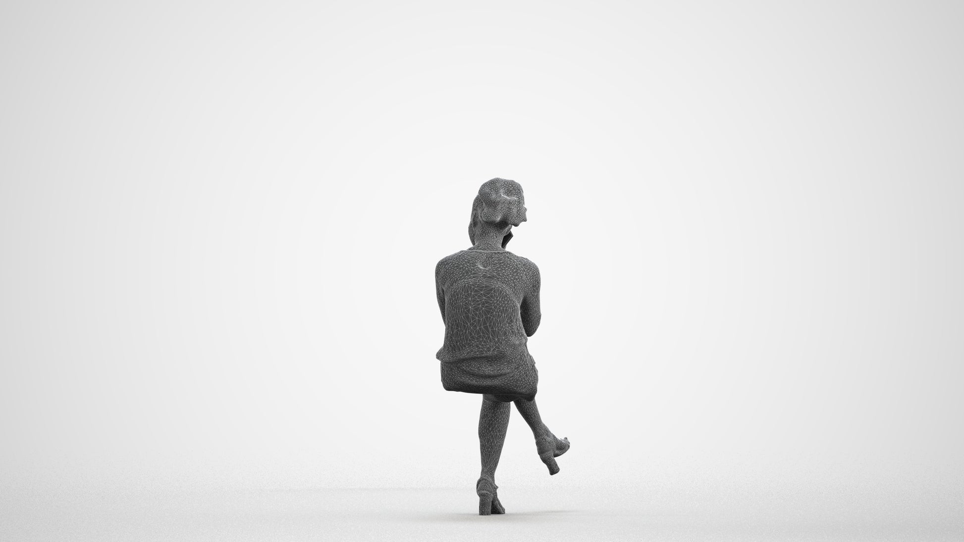 3D people model woman casual sitting, scanned human for 3ds Max rendering, wireframe front view
