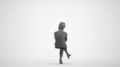 3D people model woman casual sitting, scanned human for 3ds Max rendering, wireframe front view
