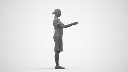 photogrammetry 3D woman hospitality, realistic human model archviz FBX, wireframe side view