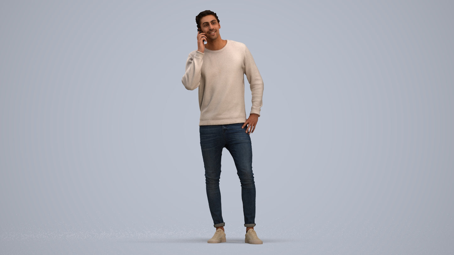 realistic 3D people man casual standing, render-ready for V-Ray and Corona, FBX OBJ, standing pose render
