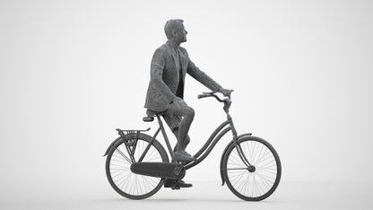 3D scanned man cycling business, photorealistic archviz people for Enscape and SketchUp, wireframe side view