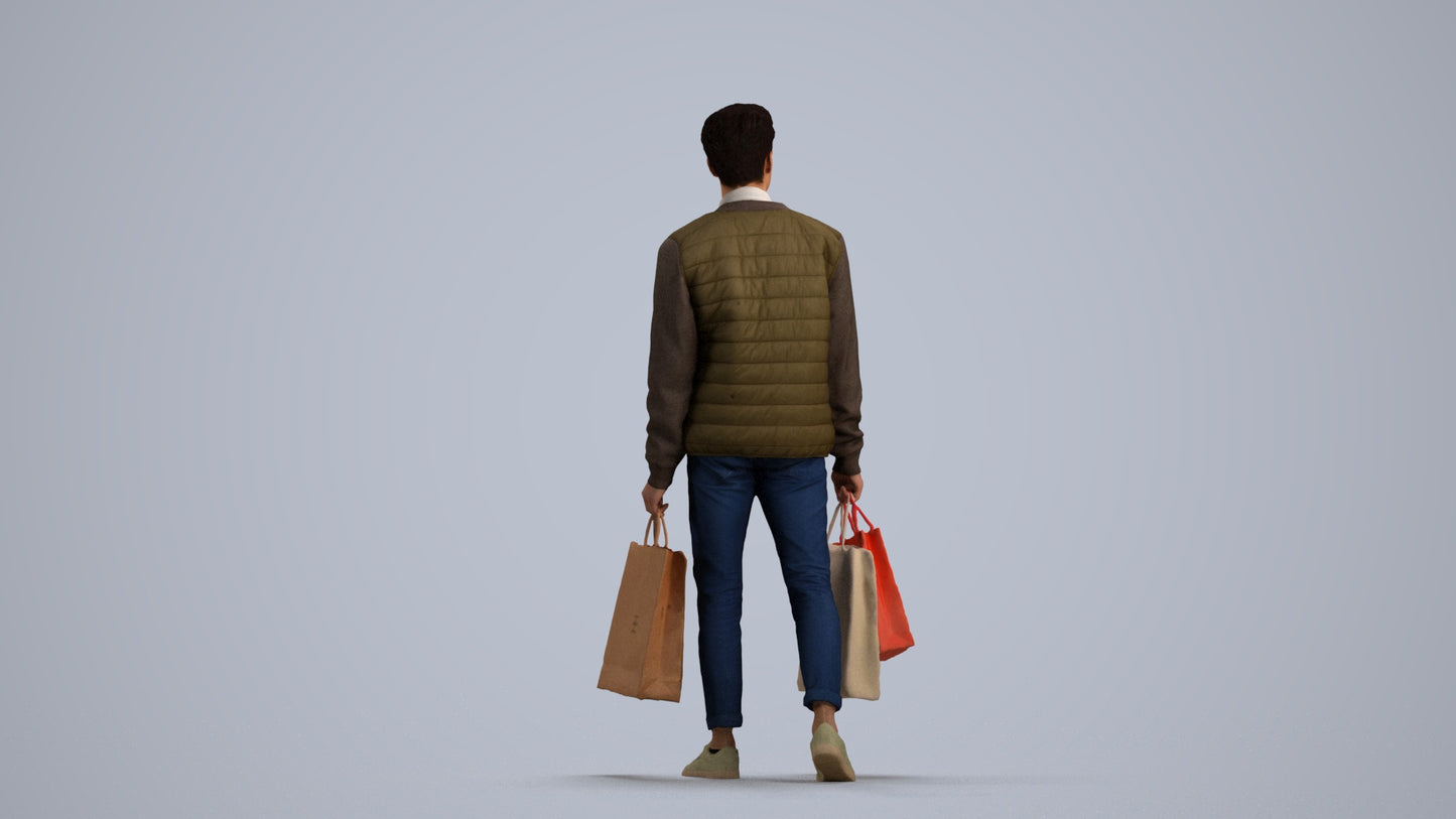 3D human model man casual formal, photogrammetry scanned person for archviz, front view render