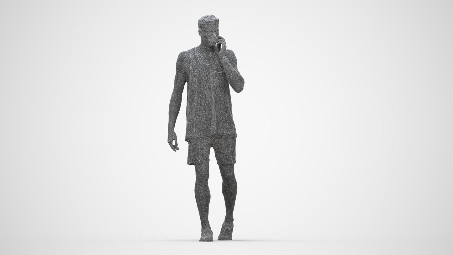 realistic 3D man casual walking, scanned archviz people for Blender and 3ds Max, wireframe back view