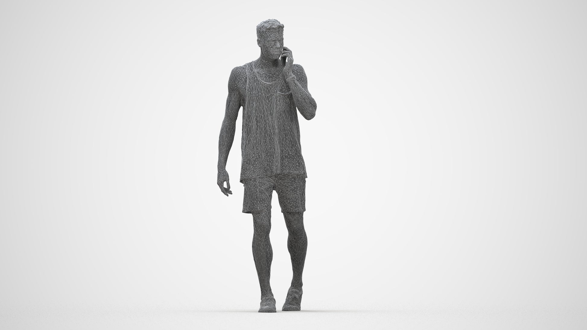 realistic 3D man casual walking, scanned archviz people for Blender and 3ds Max, wireframe back view