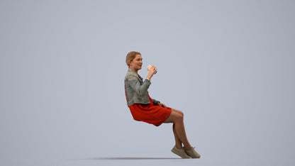 scanned 3D woman casual sitting, photogrammetry people for Enscape and V-Ray, side view render