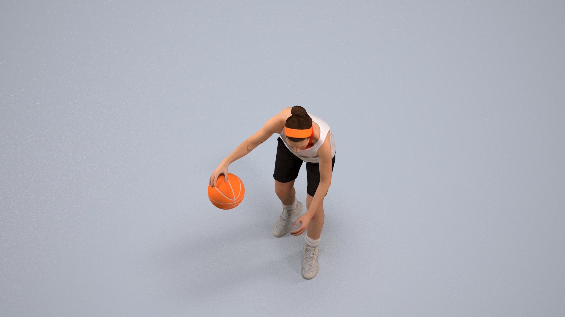 realistic 3D human woman sport, archviz people FBX OBJ for Blender, back view render