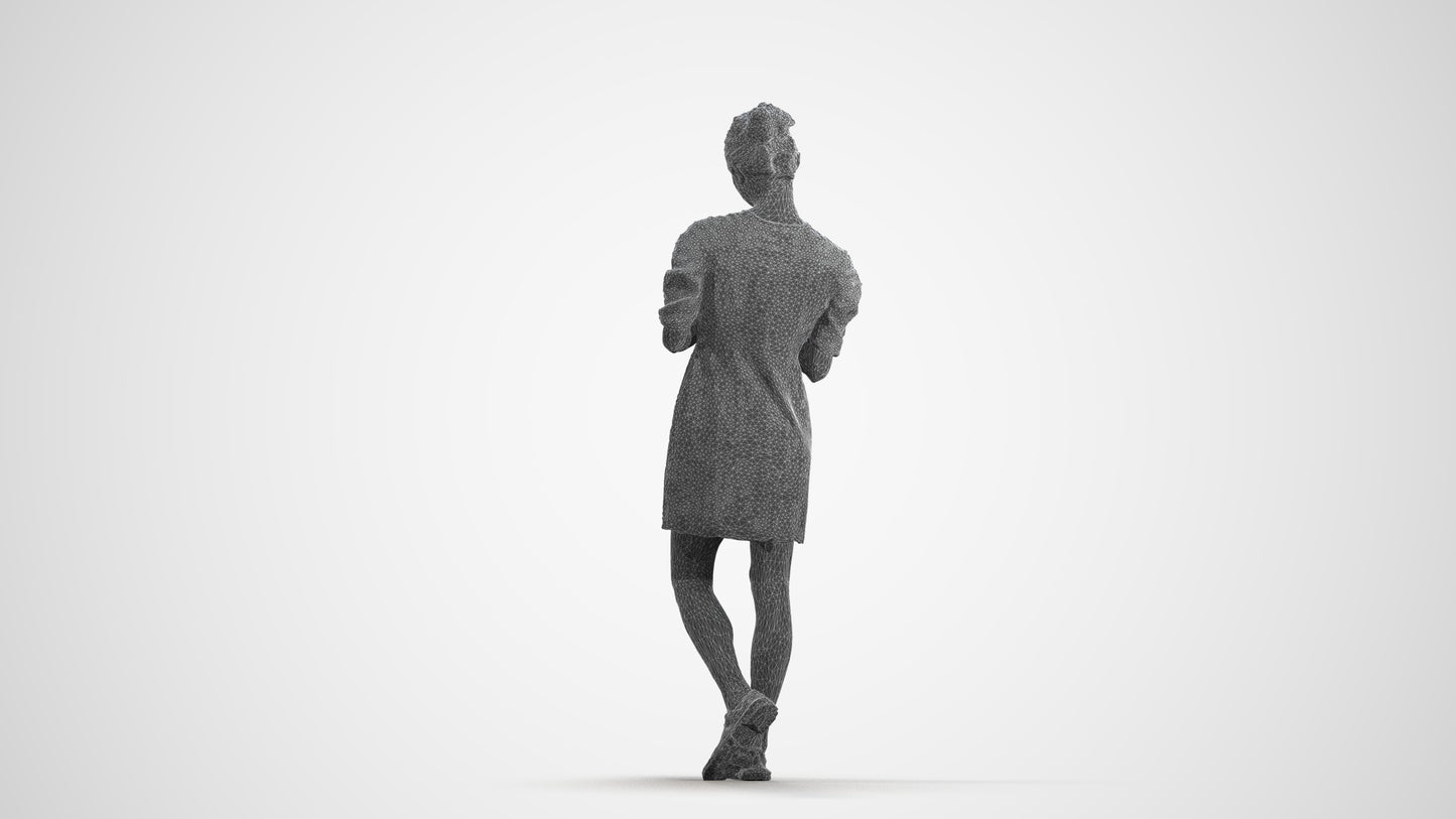 realistic 3D human woman business walking, archviz people FBX OBJ for Blender, wireframe front view