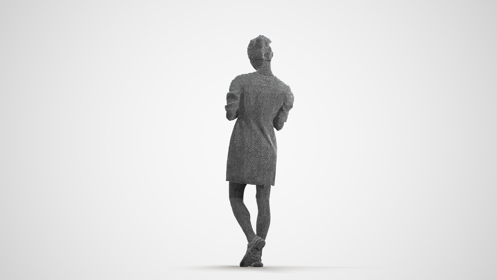 realistic 3D human woman business walking, archviz people FBX OBJ for Blender, wireframe front view