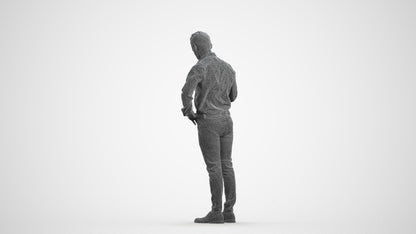 realistic 3D man business standing, scanned archviz people for Blender and 3ds Max, wireframe front view