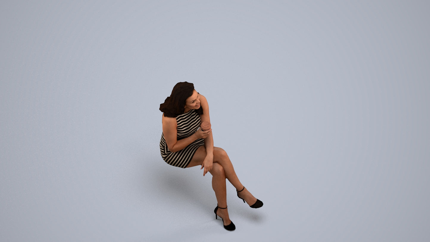 3D people model woman casual sitting, scanned human for 3ds Max rendering, back view render