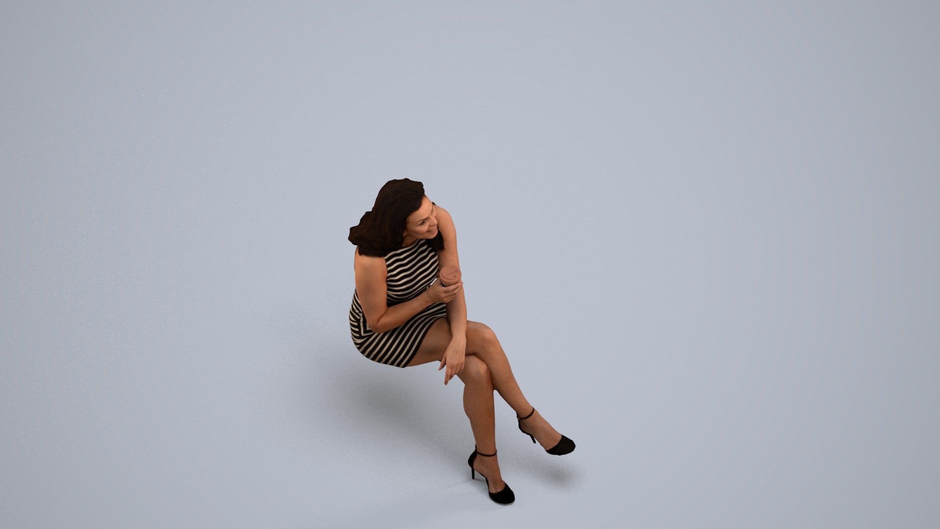 3D people model woman casual sitting, scanned human for 3ds Max rendering, back view render
