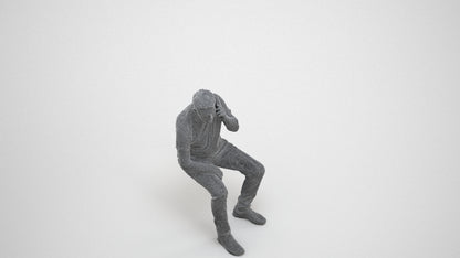 3D scanned senior man sitting casual, photorealistic archviz people for Enscape and SketchUp, wireframe three-quarter view