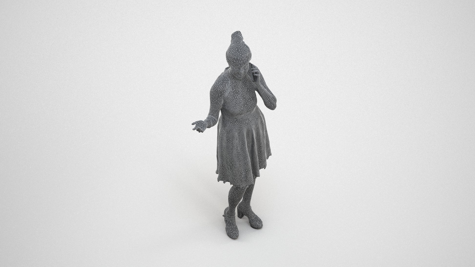 scanned 3D woman formal standing, photogrammetry people for Enscape and V-Ray, wireframe three-quarter view