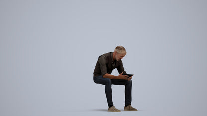 scanned 3D man casual sitting, photogrammetry people for Enscape and V-Ray, standing pose render