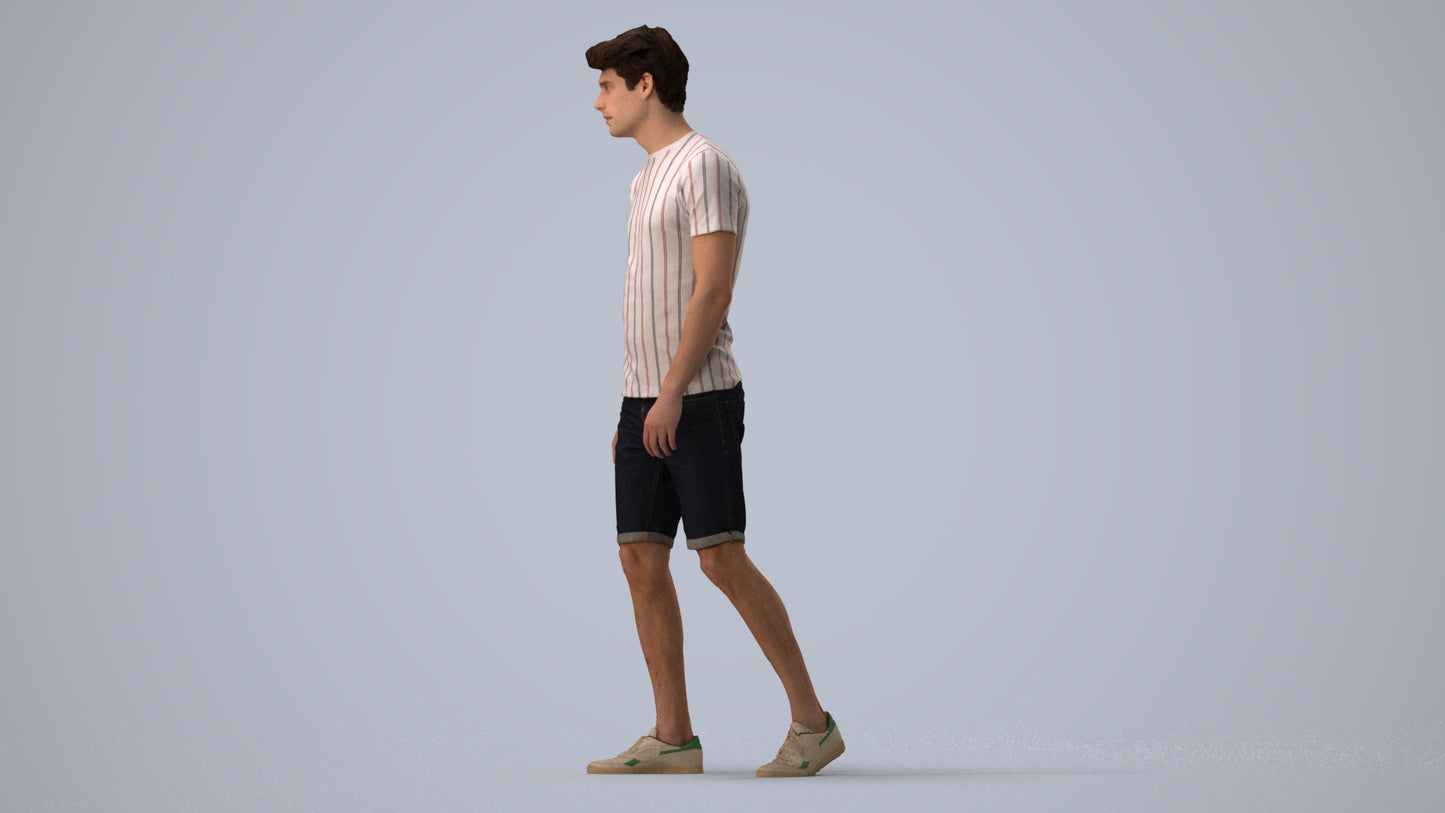 photogrammetry 3D man casual walking, realistic human model archviz FBX, three-quarter view render