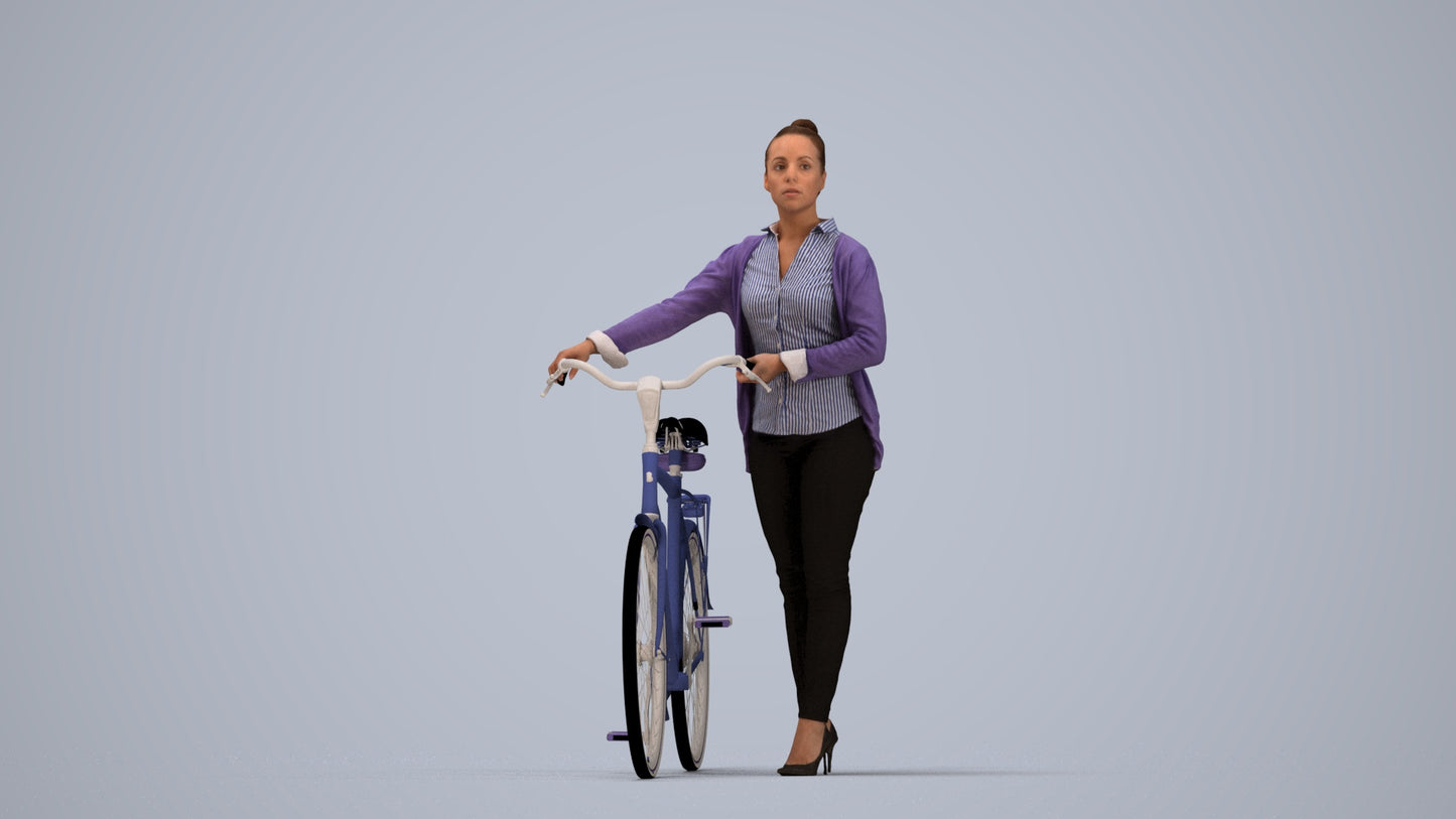 3D people model woman business cycling, scanned human for 3ds Max rendering, top-down view render
