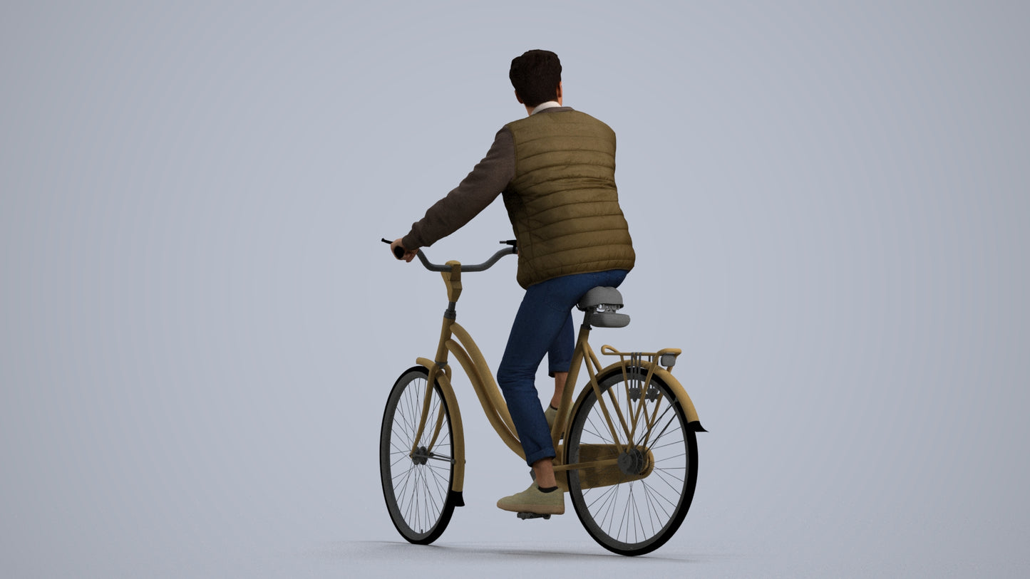 scanned 3D man casual cycling, photogrammetry people for Enscape and V-Ray, front view render