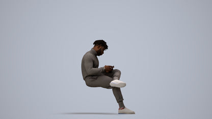 realistic 3D human man casual sitting, archviz people FBX OBJ for Blender, side view render
