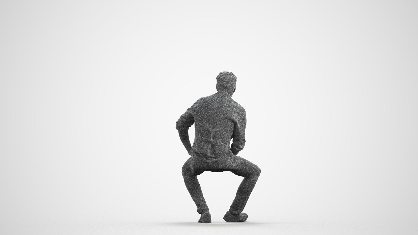 scanned 3D man casual sitting, photogrammetry people for Enscape and V-Ray, wireframe front view