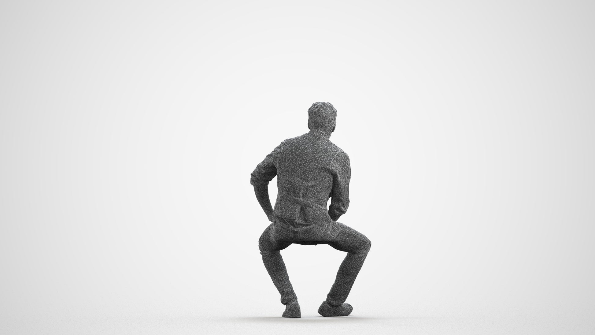 scanned 3D man casual sitting, photogrammetry people for Enscape and V-Ray, wireframe front view