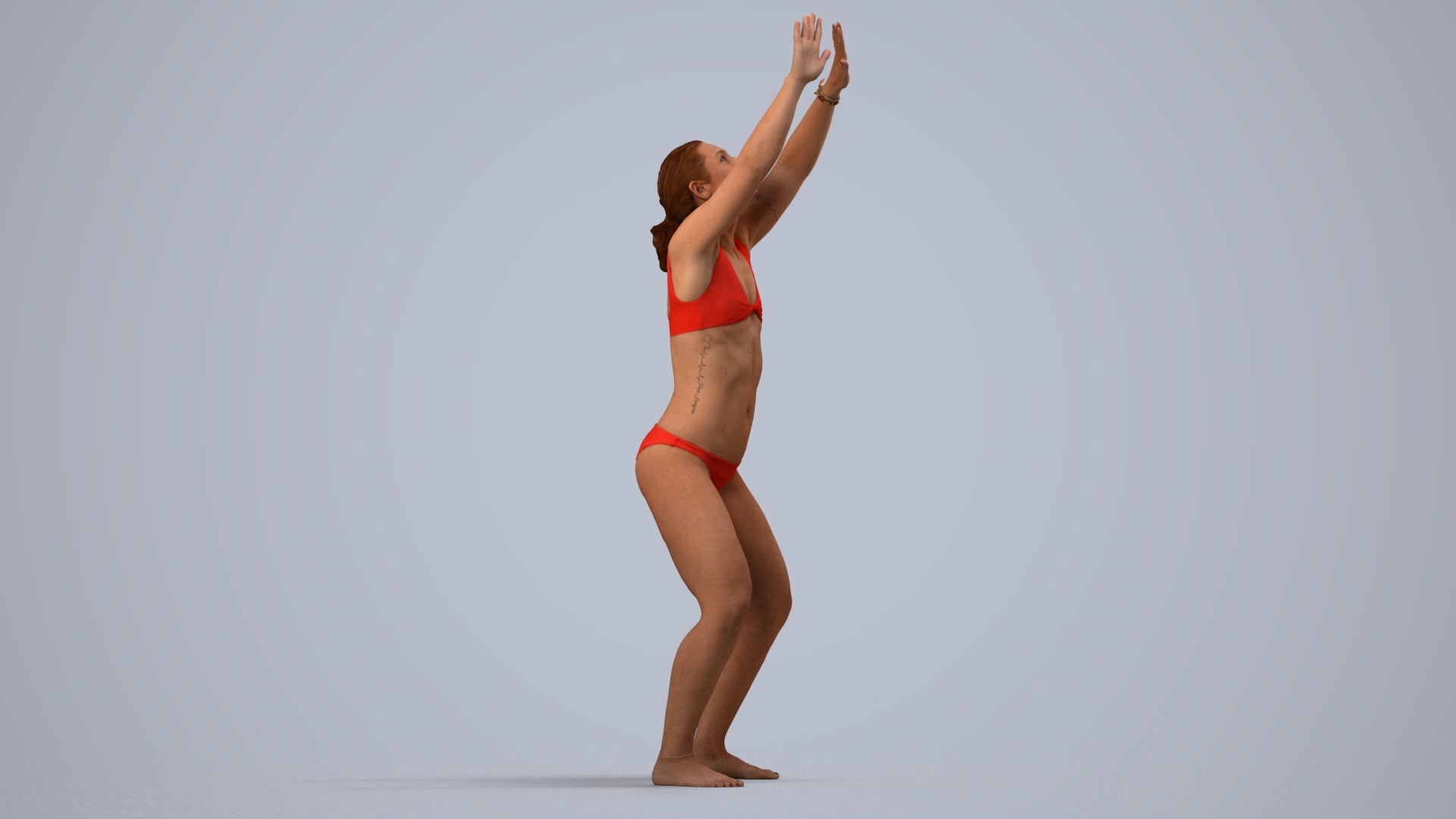scanned 3D woman pool, photogrammetry people for Enscape and V-Ray, side view render