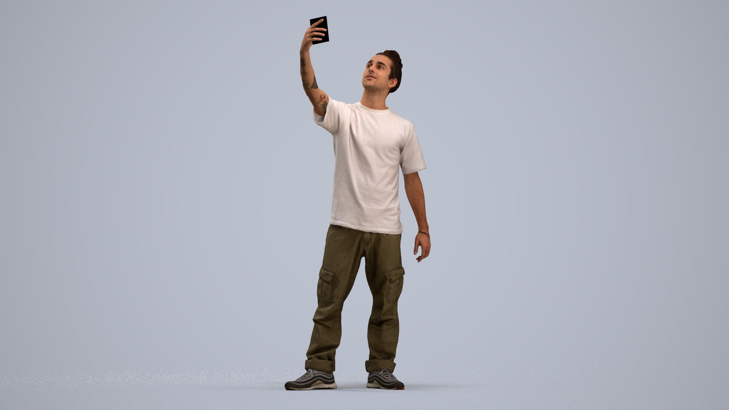 3D human model man casual standing, photogrammetry scanned person for archviz, standing pose render