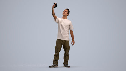 3D human model man casual standing, photogrammetry scanned person for archviz, standing pose render