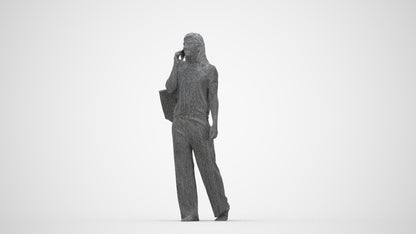 realistic 3D people woman casual walking, render-ready for V-Ray and Corona, FBX OBJ, wireframe back view