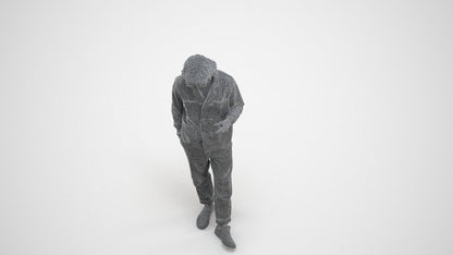 realistic 3D human man casual standing, archviz people FBX OBJ for Blender, wireframe three-quarter view