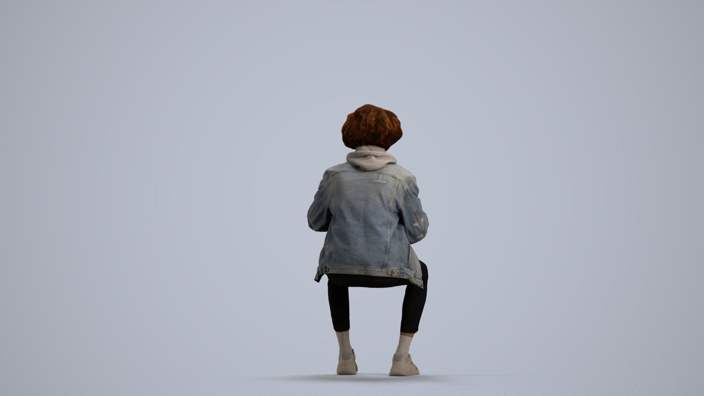 photogrammetry 3D man casual sitting, realistic human model archviz FBX, front view render