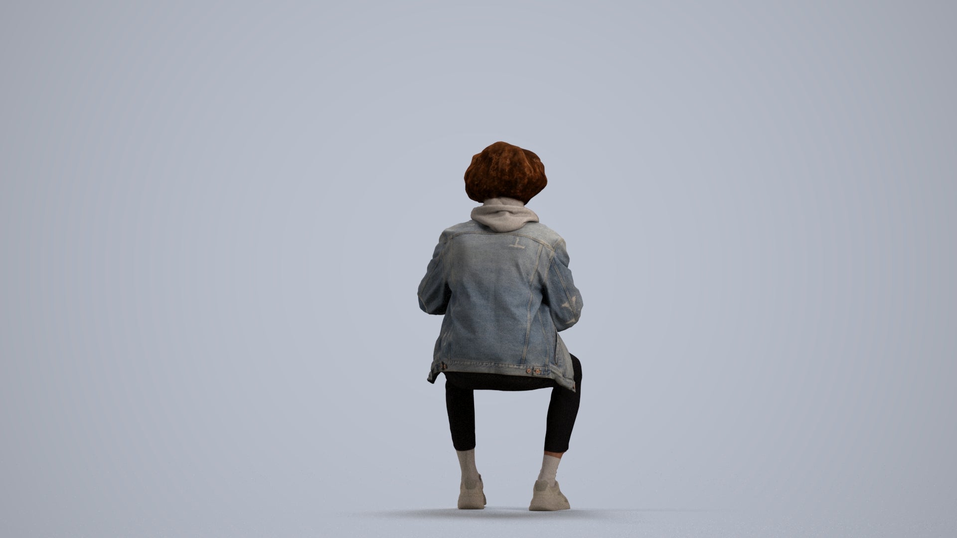 photogrammetry 3D man casual sitting, realistic human model archviz FBX, front view render