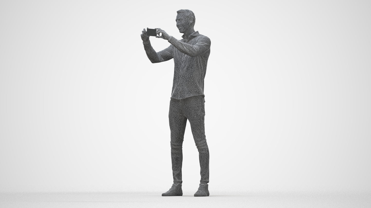 3D human model man casual standing, photogrammetry scanned person for archviz, wireframe back view