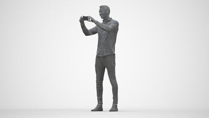 3D human model man casual standing, photogrammetry scanned person for archviz, wireframe back view