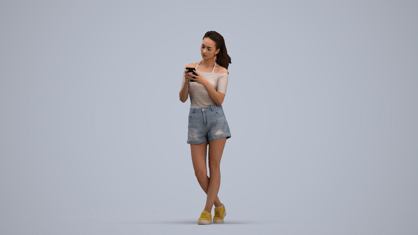 3D people model woman casual standing, scanned human for 3ds Max rendering, standing pose render