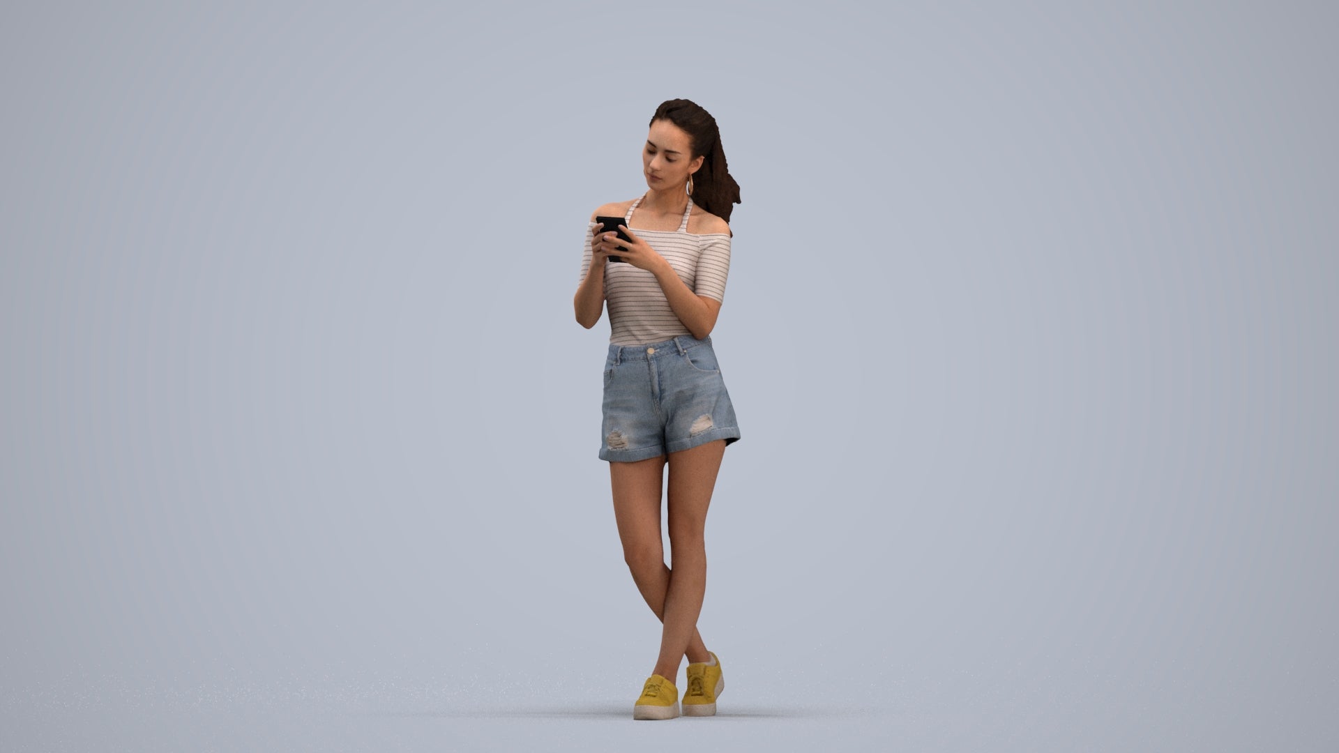3D people model woman casual standing, scanned human for 3ds Max rendering, standing pose render