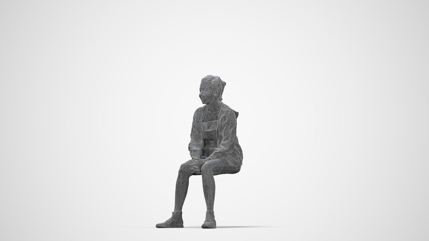 realistic 3D people woman casual sitting, render-ready for V-Ray and Corona, FBX OBJ, wireframe back view