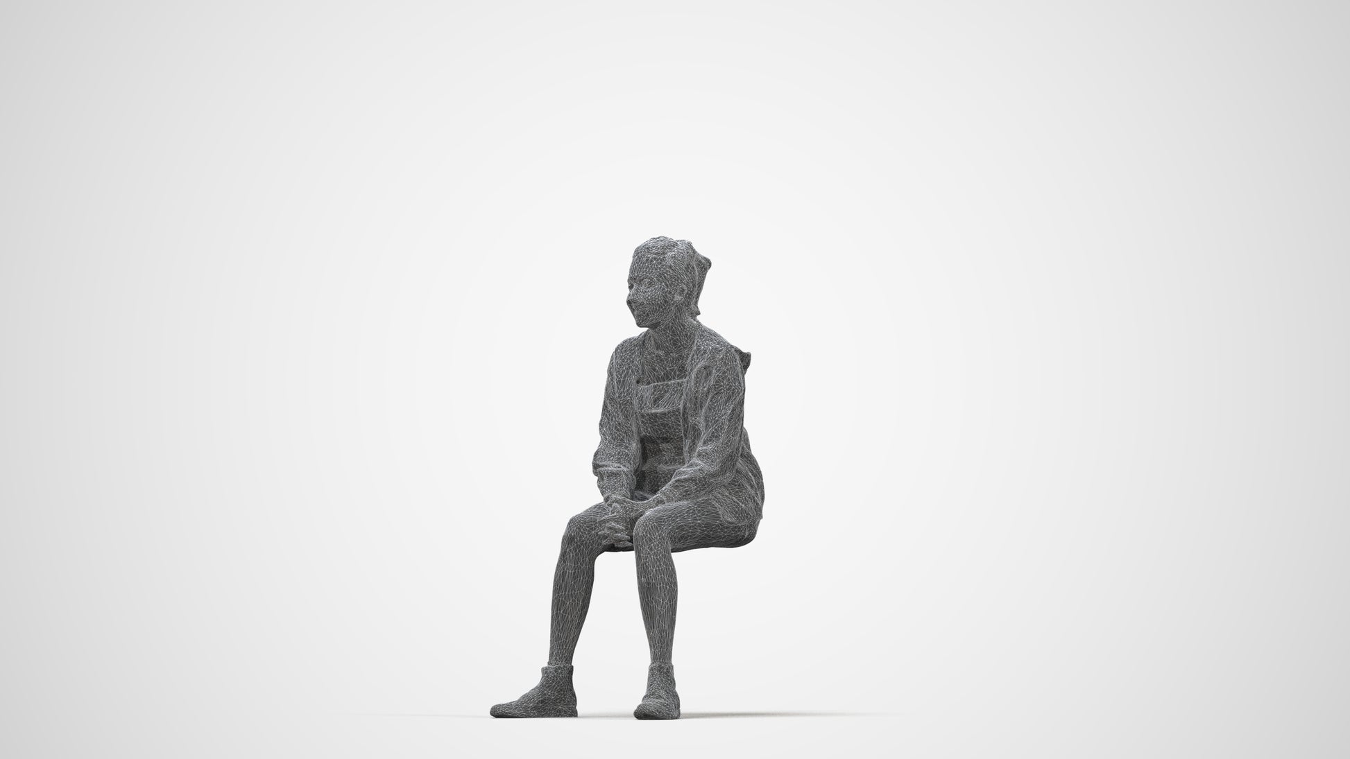 realistic 3D people woman casual sitting, render-ready for V-Ray and Corona, FBX OBJ, wireframe back view
