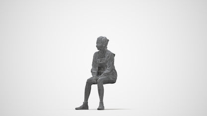 realistic 3D people woman casual sitting, render-ready for V-Ray and Corona, FBX OBJ, wireframe back view