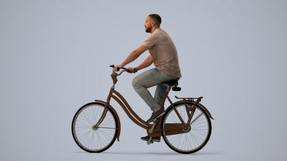 photogrammetry 3D man casual cycling, realistic human model archviz FBX, three-quarter view render