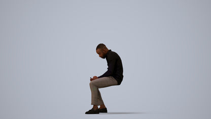 3D people model man business sitting, scanned human for 3ds Max rendering, three-quarter view render