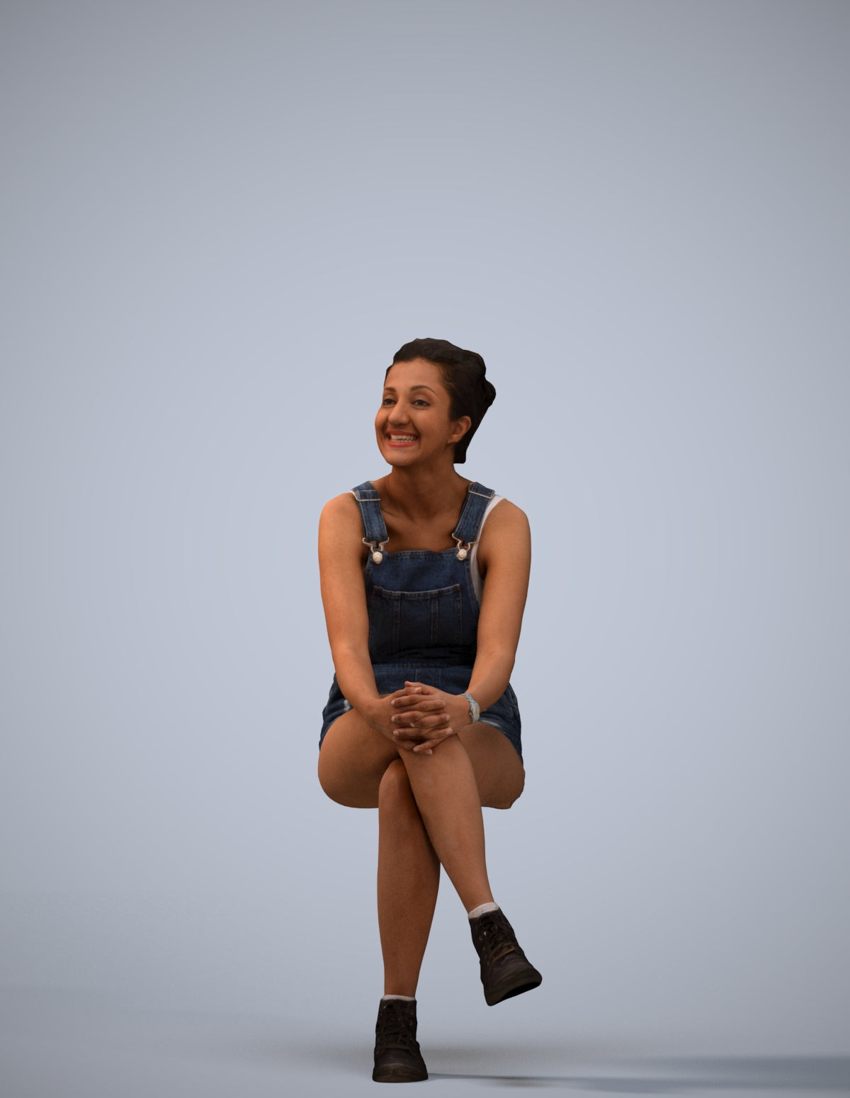 realistic 3D woman casual sitting, scanned archviz people for Blender and 3ds Max