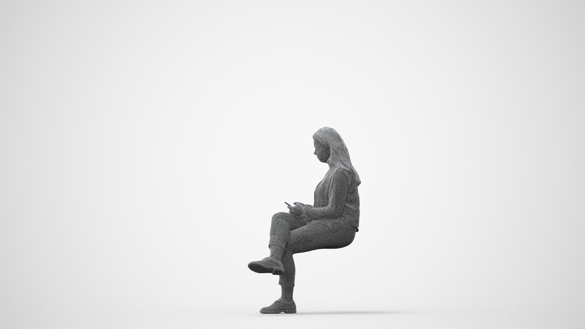 realistic 3D woman casual sitting, scanned archviz people for Blender and 3ds Max, square thumbnail