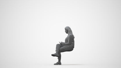 realistic 3D woman casual sitting, scanned archviz people for Blender and 3ds Max, square thumbnail