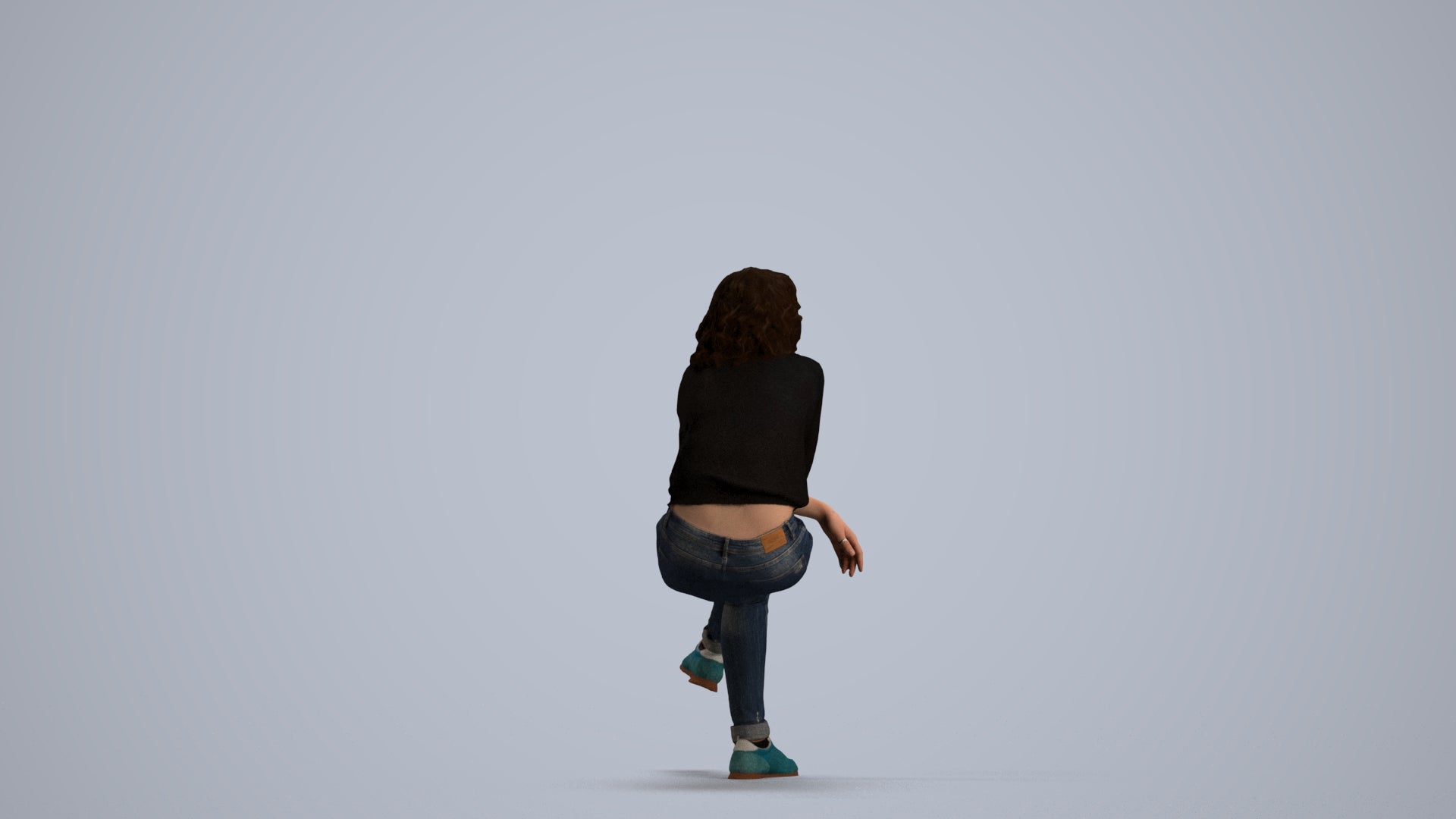 photogrammetry 3D woman casual sitting, realistic human model archviz FBX, front view render